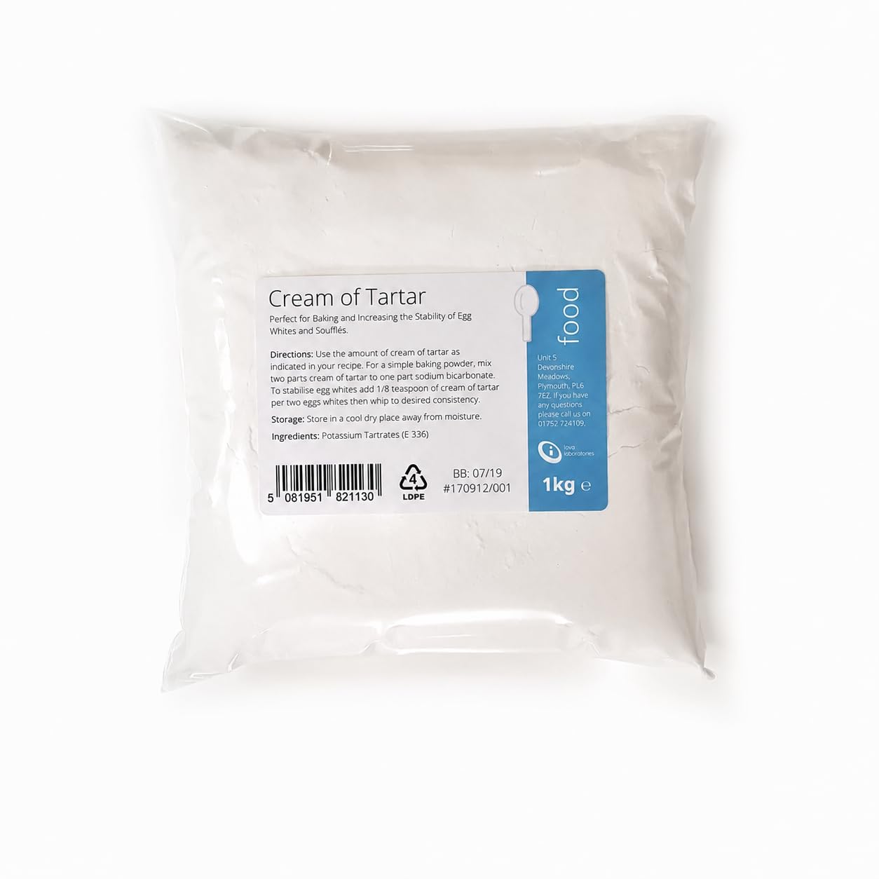 Intralabs Cream of Tartar for Baking & Playdough, Pure Food Grade Powder, 1kg