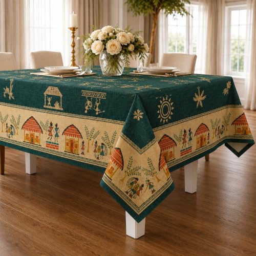 Image of STITCHNEST Cotton Slub Table Cover for 6 Seater Dining Table|54 x 78 Inches, Digitally Printed|Durable, Washable & Fade-Resistant Fabric