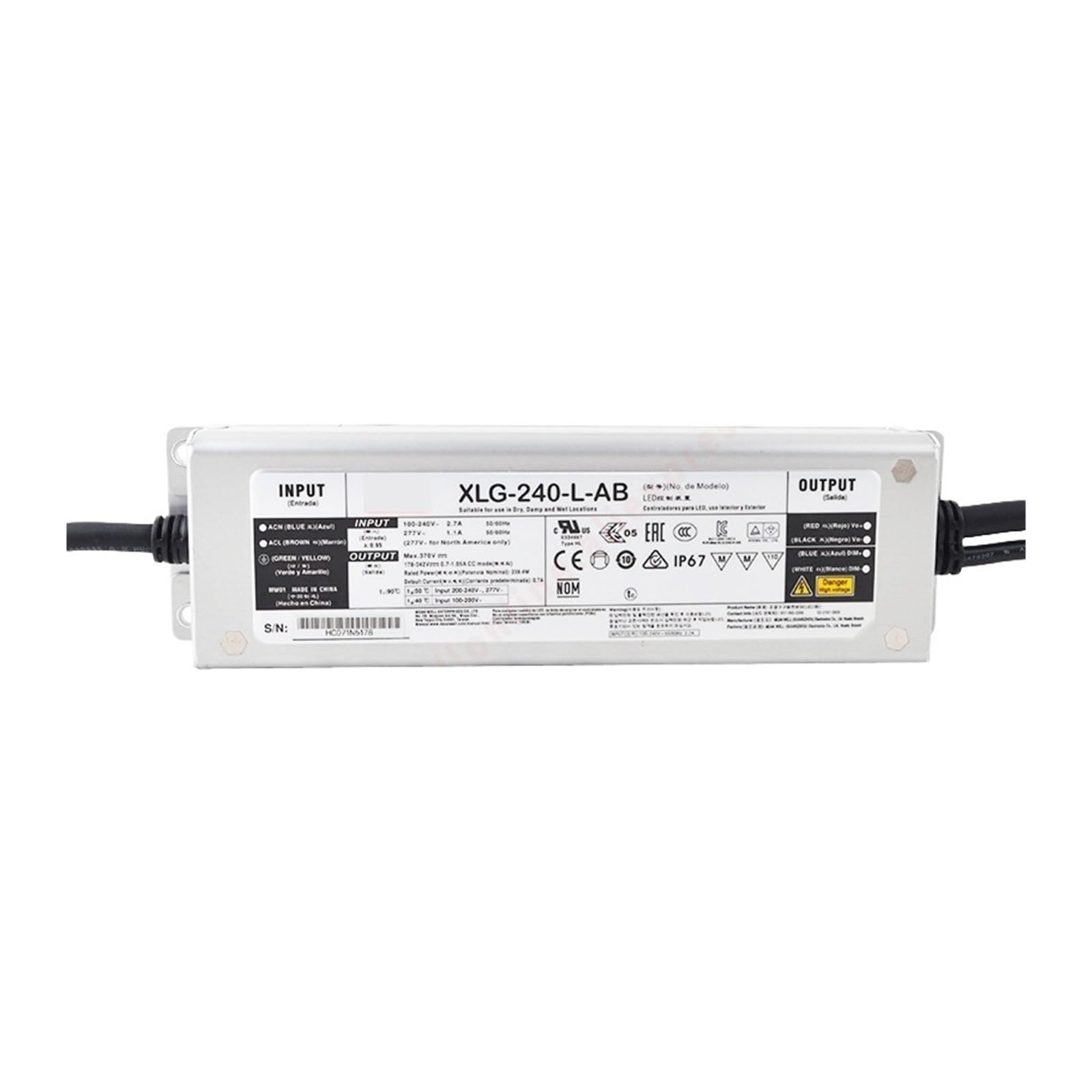 LEOTNNDQ XLG-240-L-AB 700-1050mA/178-342V/240W Constant Power LED Driver