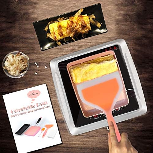 Artcome Japanese Omelette Pan Non-Stick Coating Tamagoyaki Egg Pan Rectangle Mini Frying Pan, with Silicone Spatula & Brush, Black Plate and Magic Sponge Eraser (Pink)