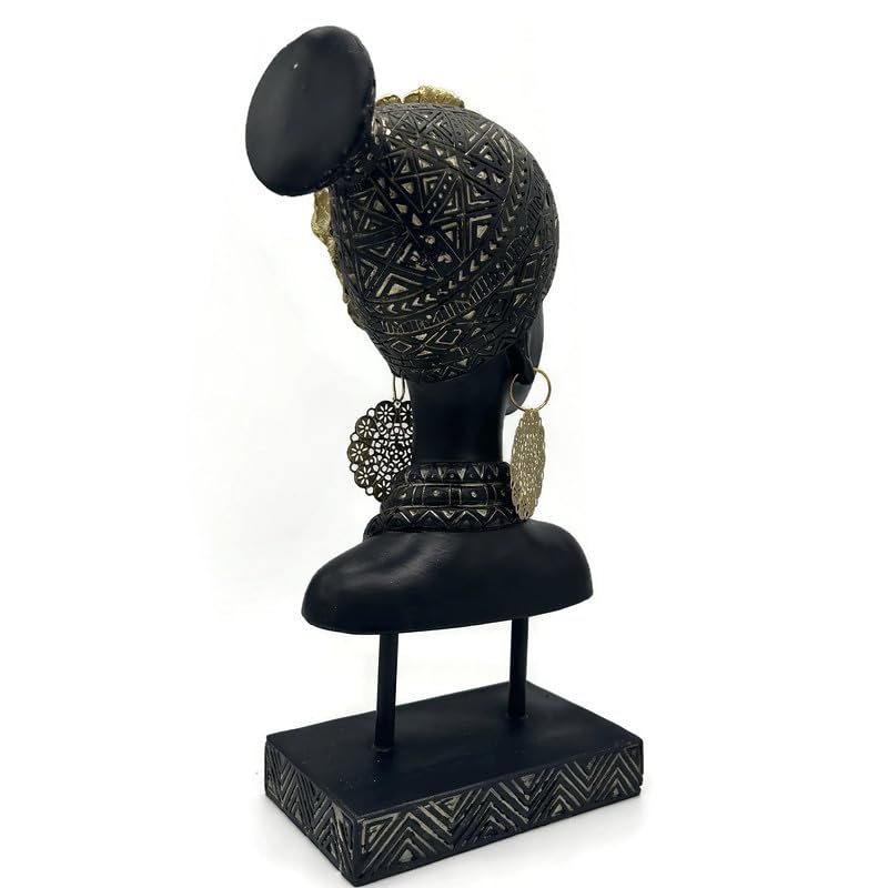 Figura decorativa cabeza mujer africana resina negro y dorado miniatura 4
