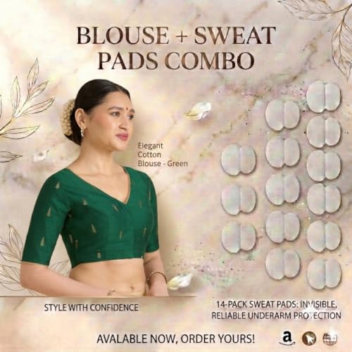 Image of Studio Shringaar Women's Handloom Cotton Silk Readymade Saree Blouse with Underarm Sweat Pads (Pack of 14 Pads)