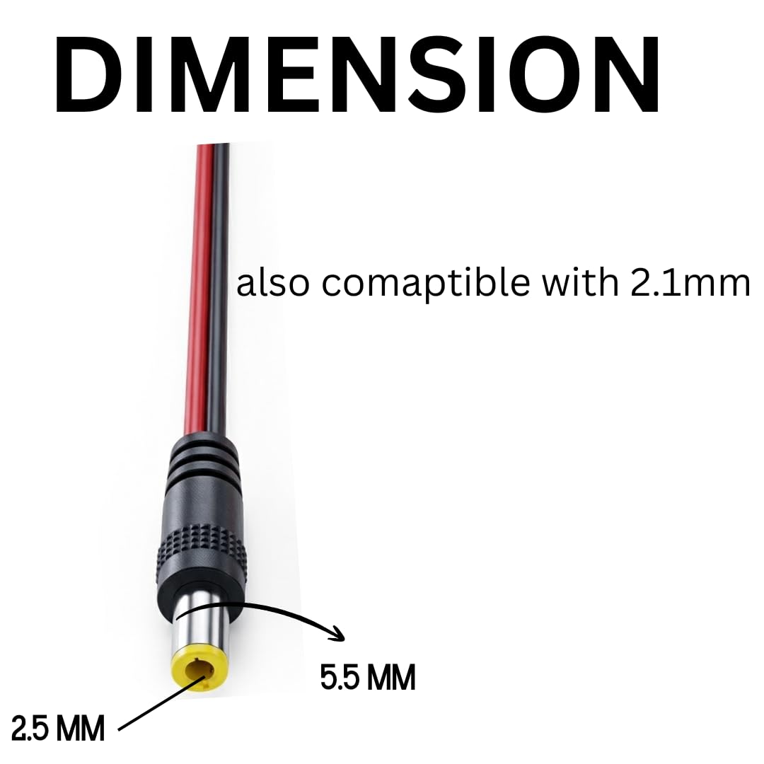 WIRESLAB 5 pcs DC Power Plug 5.5mm x 2.5mm Male Plug to 5.5mm x 2.5mm Male Adapter Connector Cable Cord 60cm 18AWG for LED Strip, Surveillance Camera,CCTV Security Camera,LED Display,IP DVR,Router — Amazon image 3
