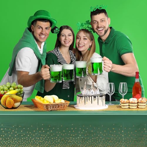 Image of Irenare 2 Pcs Green and Gold Tablecloth and Sequin Table Runner Set Polka Dots Confetti Table Cover Dining Plastic Tablecloths Glitter Decorations for Birthday Wedding Anniversary Party Supplies