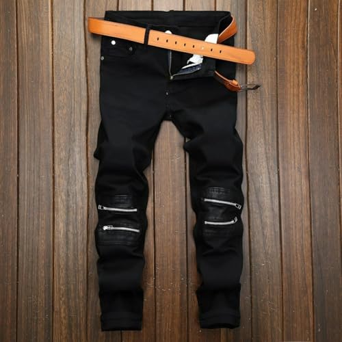 Jeans Pants Trouser Denim Black Casual Stretch Slim Fit Tapered Trendy Street Retro Straight Leg for Men3