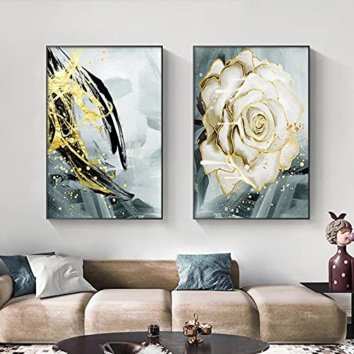 Impression moderne doré vert rose affiche fleur scandinave sur toile - 3