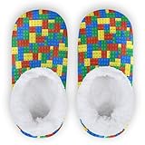 Gredecor Kids Toddler House Slippers Plastic Building Blocks Winter Home House Warm Fur Indoor Slipper for Boys Girls, 12-13.5