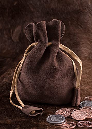 Battle-Merchant Lederbeutel Geldkatze Geldbeutel aus Wildleder | Wikinger Mittelalter LARP (Dunkelbraun)