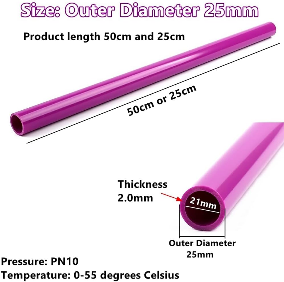 Durable Purple UPVC Pipe for Irrigation, Aquarium, Plumbing - 20/25/32/40/50mm OD, 25cm/50cm Length, 2/5 PCS(2pcsx50cmx25mm)
