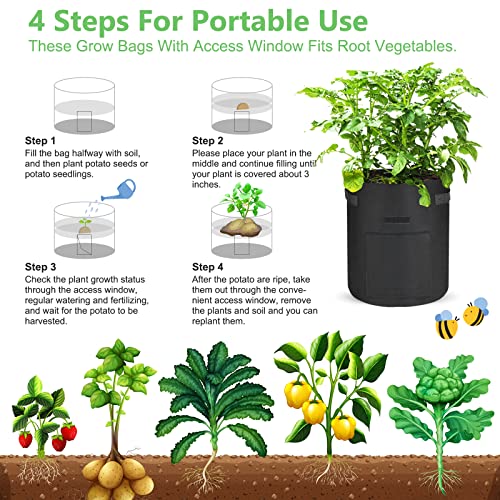 Askiz 6 Pack Potato Grow Bags With Flap,10 Gallon Thickened Large Garden Planting Bags, Aeration Nonwoven Fabric Pots With Handles And Harvest Window For Potato Carrot Onion And Vegetables #TOP4