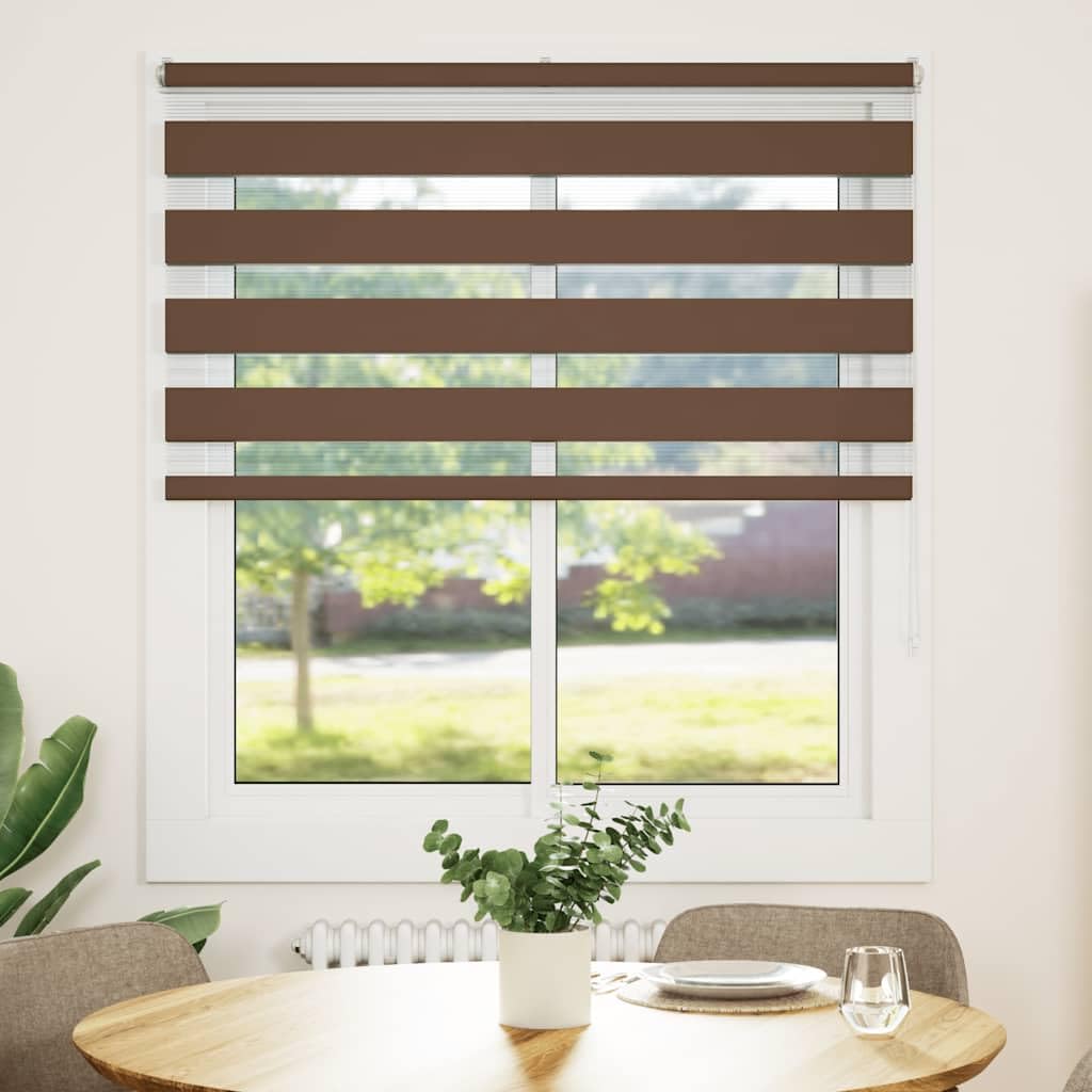 Estor doble Zebra marrón 130 x 100 cm, ancho de la tela 125,9 cm, 100% poliéster con protección visual y solar, polipasto de cadena para un control continuo de la luz, dos posibilidades de montaje,