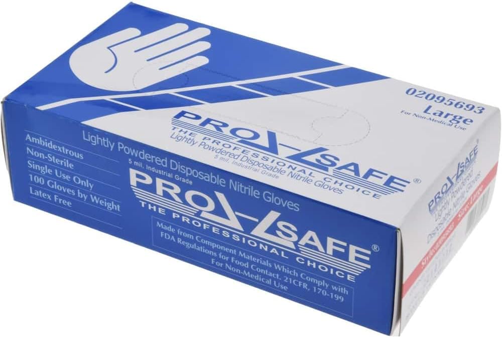 5 mil Blue Lightly Powdered Nitrile Industrial Gloves, Box of 100