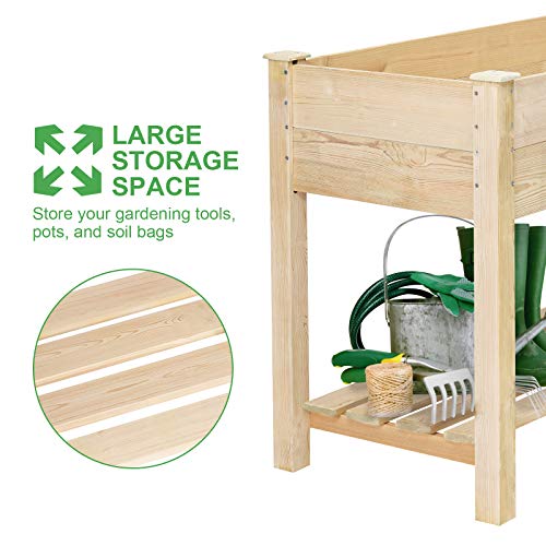 KINGSO Raised Garden Bed 4FT Elevated Wooden Planter Boxes Kit Outdoor with Legs Raised Planter Garden Grow Box with Shelves for Vegetable Flower Herb Backyard Patio Natural - Thumbnail 7