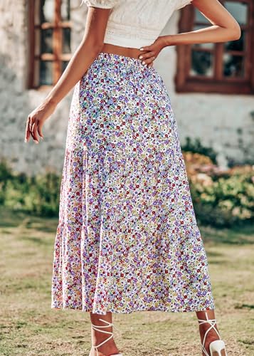 Image of KIRUNDO Maxi Skirts for Women Summer Boho Floral Long Skirt | High Waist Tiered Flowy Skirt, 2026 Spring Fall Fashion, Casual Teacher Outfits, Beach Vacation Clothes, Cruise Resort Wear