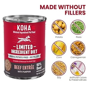 KOHA Limited Ingredient Diet Beef Entrée for Dogs – Single Meat Sensitive Stomach Canned Dog Food – High Protein Dog Food Wet No Fillers 13 oz Pack of 12