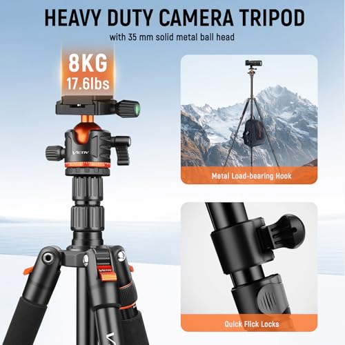Image of Victiv 2-in-1 Aluminium Tripod Monopod with 360 Panoramic Ball Head, 198cm Tripod Stand for Phone & Camera Tripod, Camera Stand for Video Shooting, Compatible with Cameras and Phones, 8kg Max Load