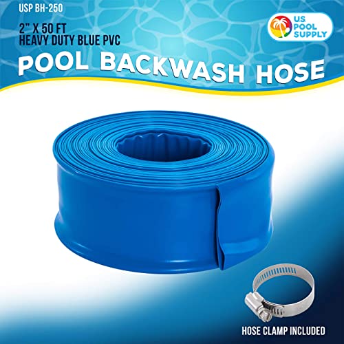 U.s. Pool Supply 2" X 50' Heavy Duty Blue Pvc Swimming Pool Backwash Hose With Hose Clamp #TOP1