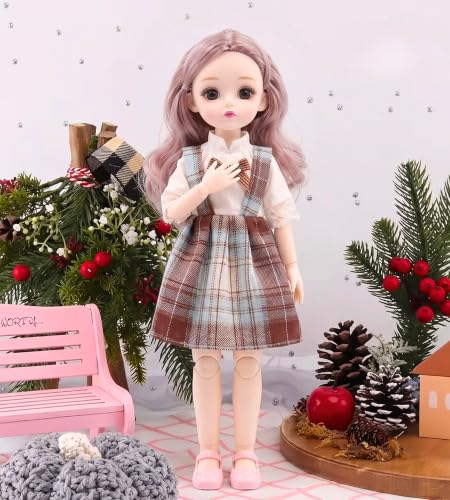 Image of Tickles Set Movable Jointed Cute Girl Brown Eyes Fashionable Doll White Shirt with Black Skirt for Kids Girls (Size: 30 cm Color: Multicolor)