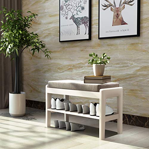 CXD Taburete Banco Banco Asiento de Madera Maciza Taburete de Almacenamiento Banco de Zapatos con cojín para Entrada en el Pasillo, guardarropa, Armario, Dormitorio, etc. (Color : Blanco)