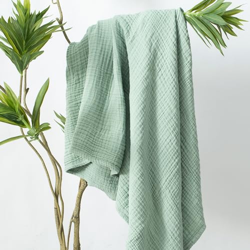 Couverture en mousseline de coton vert sauge, plaid lit et jeté de canapé léger - 4