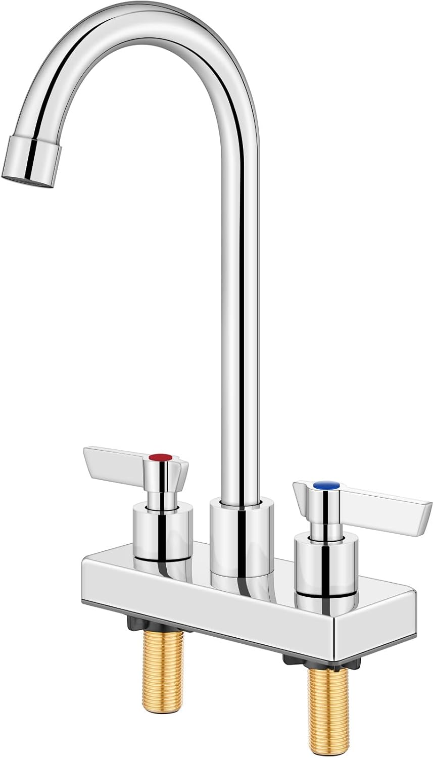 Bar Sink Faucet 4 Inch Center Deck Mount,2 Hole Prep Sink Faucet Dual Handles Commercial Utility Laundry Kitchen,Polished Chrome