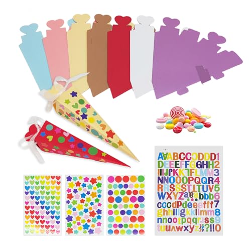Bieiyhe 7 Schultüte Geschwister Mit 32 Aufklebern,Zuckertüte für Geschwister,SchultüTe Klein Mädchen,Schultüte Azubi,School Cone,Zuckertüten Zum Befüllen,Schultüte Geschenkverpackung für Erwachsene