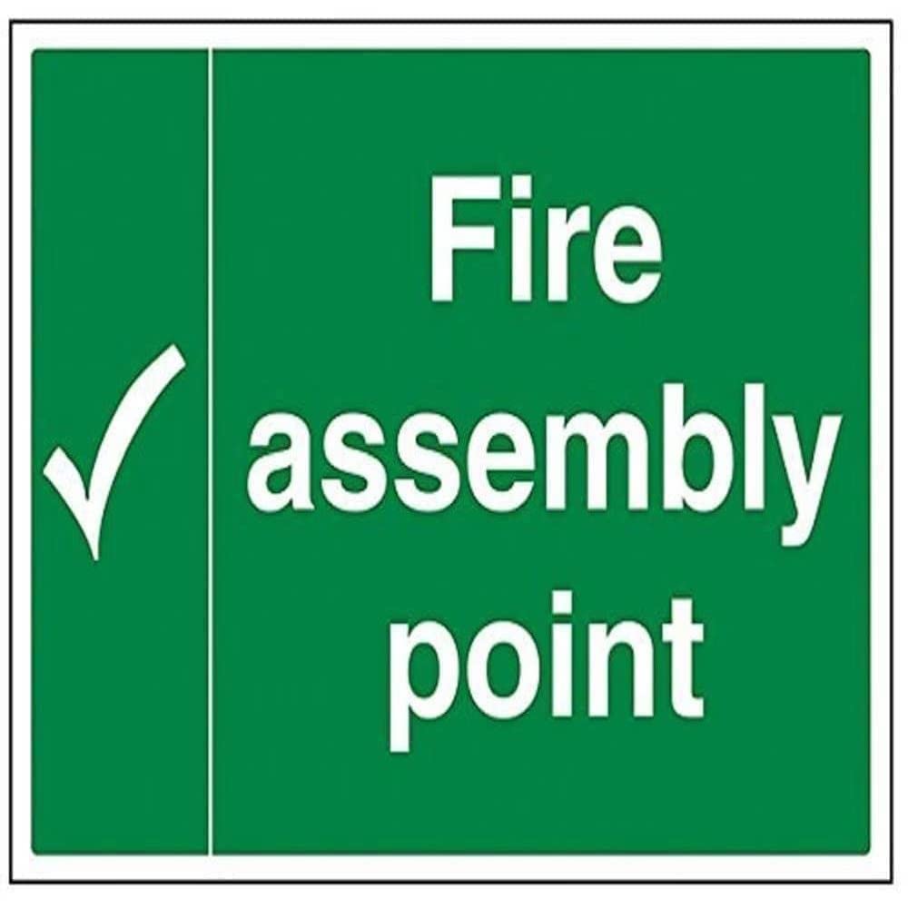 V Safety Fire Assembly Point With Tick Sign - 400mm x 300mm - 1mm Rigid Plastic