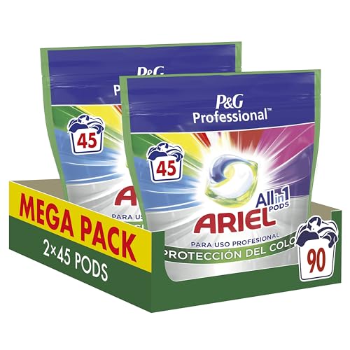 Ariel Professional, Todo en Uno Detergente Lavadora Cápsulas, 90 Lavados, (2 x 45 Cápsulas), Color, Eliminación De Manchas Y Limpieza Increíbles