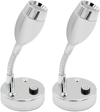 Dream Lighting Low Voltage LED Flexible Reading Lights Warm White and Blue, Interior Auto RV Motorhome Bedroom Surface Mount Spotlights, Pack of 2
