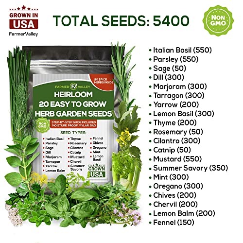 Essential Culinary Vegetable And Medicinal Herb Seeds For Planting - Non Gmo Usa Grown - 31 Heirloom Varieties For Hydroponic Indoor And Outdoor Planting - Easy To Grow Spice And Veggie Pack #TOP2