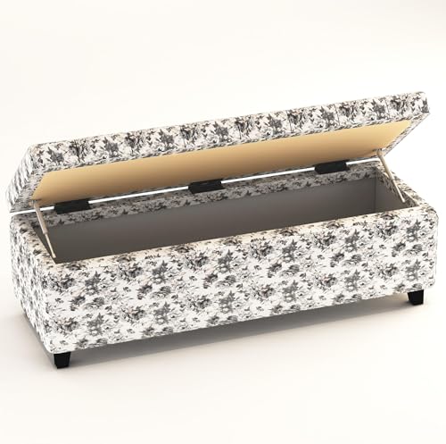 Image of 3 Seater Upholstered Ottoman Bench with Storage for Living Room | End of Bed Storage Seat | Button Tufted Pouffe Storage Settee Couch for Living Room Bedroom Office