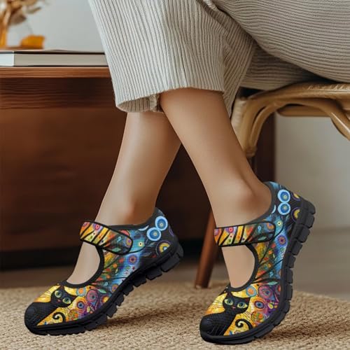 Binienty Mary Jane Shoes Women Mesh Knit Round Toe Slip On Walking Flat Shoes Breathable Soft-Soled4