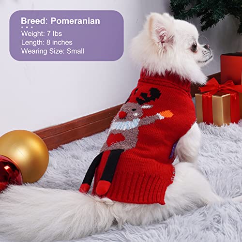 Cyeollo Christmas Dog Sweater Xmas Reindeer Knitted Turtleneck With Leash Hole Funny Holiday Outfits Cold Weather Winter Dog Clothes For Small Dogs #TOP1