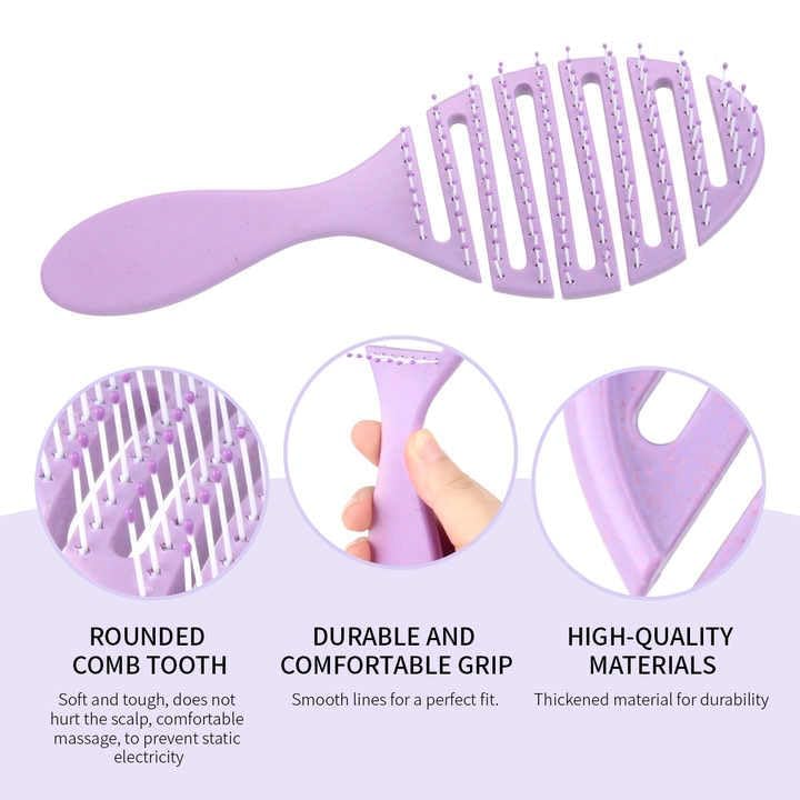 Image of XELYTON Detangling Hair Brush for Pain-Free Brushing on All Wet or Dry Hair Types, Fluffy High Skull Plant Fiber Pork Rib Comb Bristles, Wheat Straw Hair Brush Hollow Out Styling Comb (Oval + Rectangular)