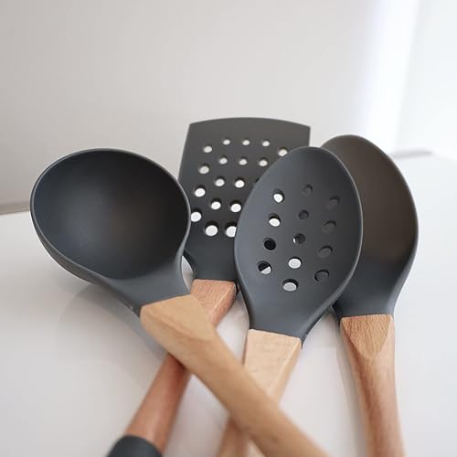 Miniatura 5 de Beille Juego de utensilios de cocina de nailon gris cucharas espátulas cucharón, 5pc