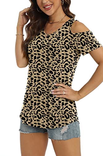 NILOUFO Womens Summer Casual T Shirt Short Sleeve Cold Shoulder V Neck Tunic Tops