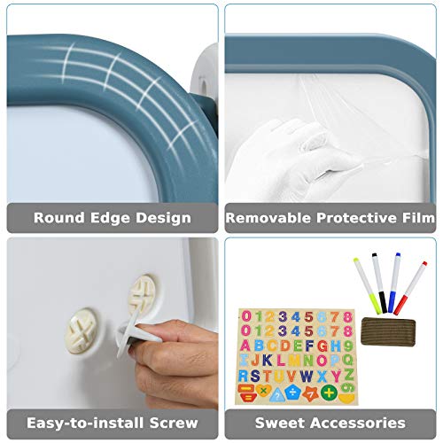 COSTWAY Kids Table and Chair Set, 2 in 1 Child Furniture with Magnetic Board, Foldable Desktop and Book Rack, Height Adjustable Standing Easel for Boys Girls - Image 6