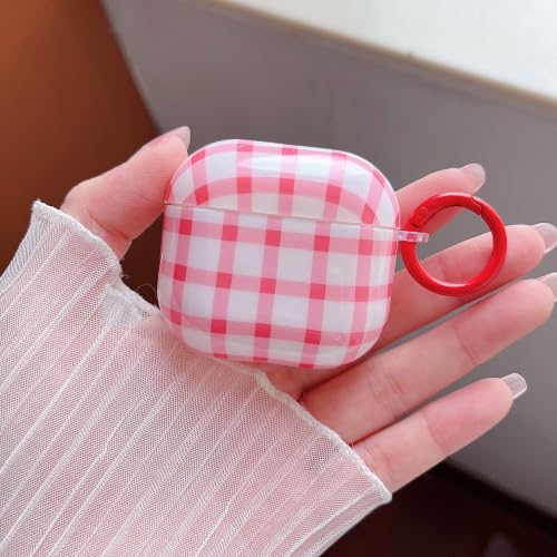 Image of MINSCOSE for AirPods 4 Clear Case,Cute Retro Plaid Pattern Design with Girly Keychain Lock,Soft TPU Protective Shockproof Cover with Cleaner Kit for Girls Women for Airpods 4-Pink