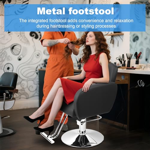 Image of Heavy-Duty Salon Stool Hydraulic Chair, 360 Swivel Rolling Hairdresser Chair with Adjustable Height Pump for Barber & Stylist Black