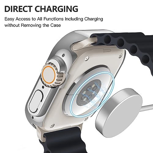 Image of Misxi 2 Pack Hard PC Case with Tempered Glass Screen Protector Compatible with 49mm Apple Watch Ultra 3 (2025) / Ultra 2 / Ultra, Scratch Resistant Full Coverage Cover for iWatch, 1 Silver + 1 Transparent