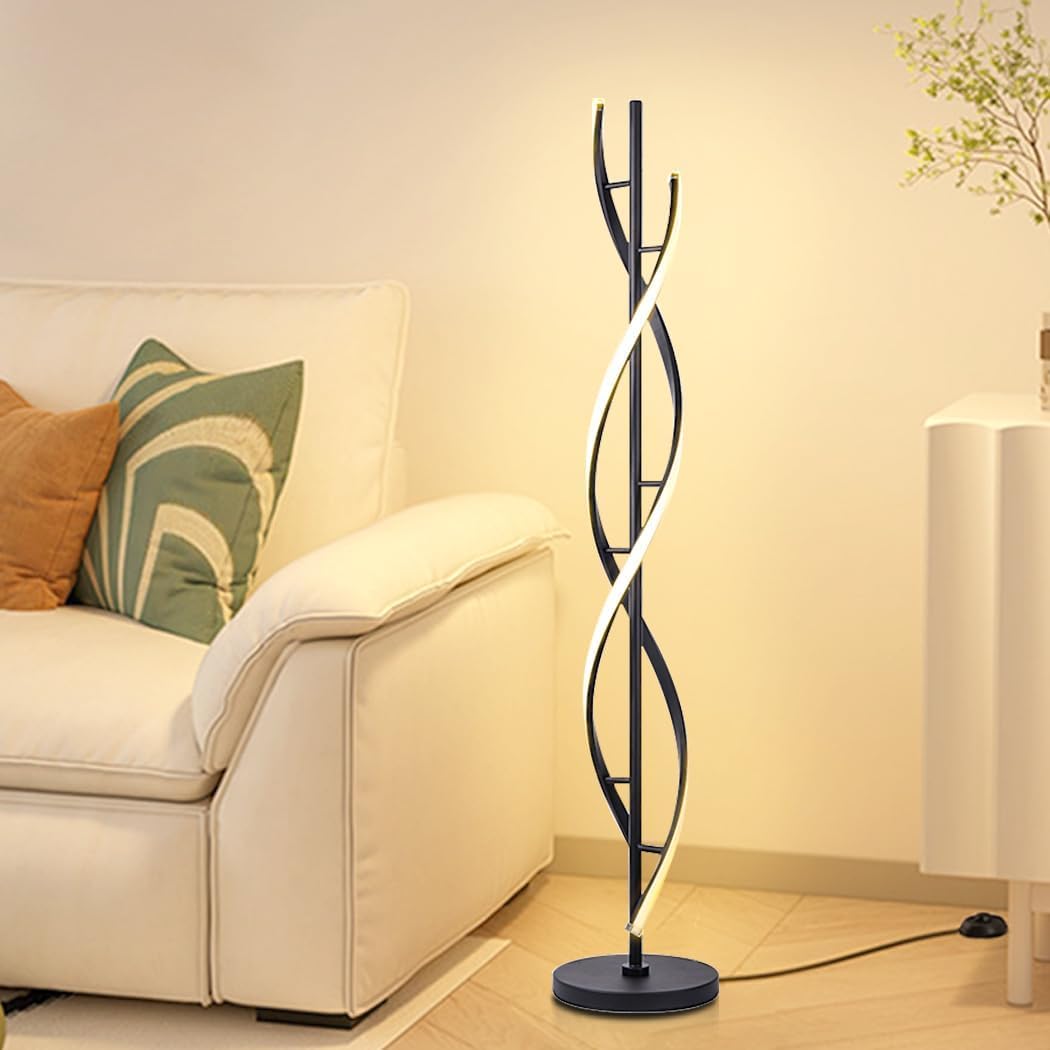 Stehlampe LED Fernbedienung,Schwarz Spirale Dimmbar Moderne Kreative Innendesign Dekorative Beleuchtung Wohnzimmer Lampe Energiesparende Multi-Color Temperatur Innenlampe