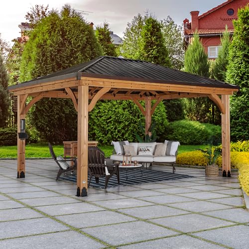 Backyard Discovery Barrington 16' x 12' Cedar Wood Outdoor Gazebo Pavilion with Hardtop Galvanized Steel Hip Roof, Snow Support, Wind Resistance, PowerPort, Shade for Garden, Patio, Deck, Entertaining - image 2