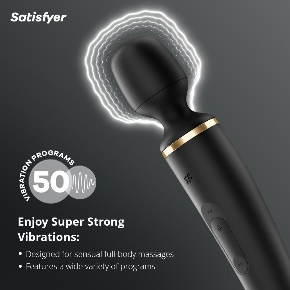 Satisfyer Wand-er Woman Varita Masajeadora con 50 Modos de Vibración 34 cm | Fuerte y silenciosa | Juguetes eróticos para Pareja sexuales | Juguetes sexuales de Masaje completo | Negro
