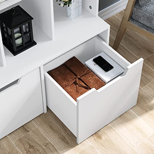 Hifit Cube Bookshelf, 55.1" H Bookcase Storage Cabinet Wooden With 9 Compartments And 2 Large Drawers For Home Office Living Room, White 1Pcs #TOP3