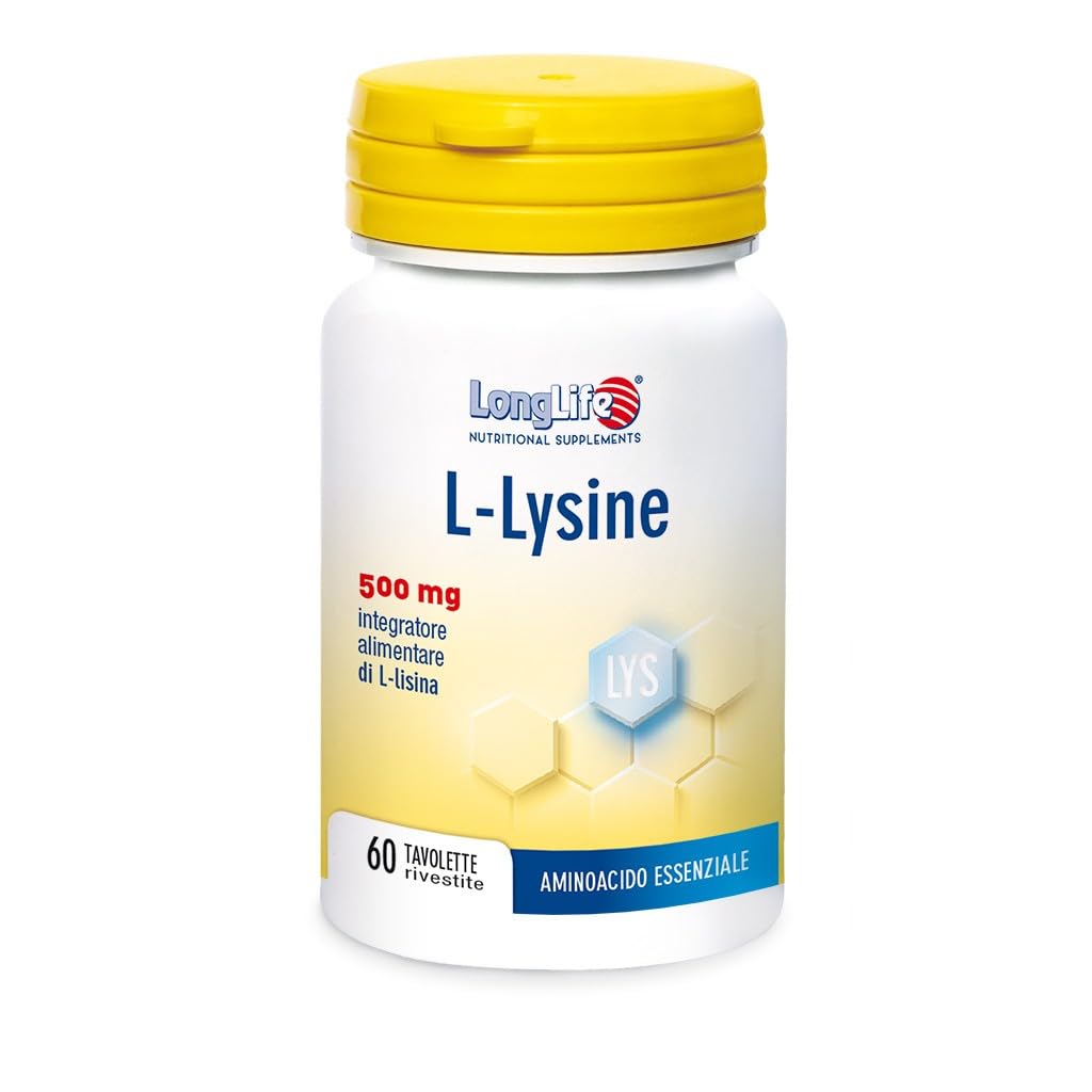 LongLife® L-Lysine 500mg | Integratore alimentare a base di L-Lisina | Sintesi dei tessuti connettivi | Benessere immunitario | Fino a 2 mesi di trattamento | Vegano e senza glutine