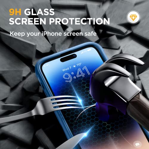 Image of miracase Glass Series Designed for iPhone 14 Pro Max Case 6.7 Inch, Upgrade Full-Body Bumper Case with Built-in 9H Tempered Glass Screen Protector, with Camera Lens Protector, Capri Blue
