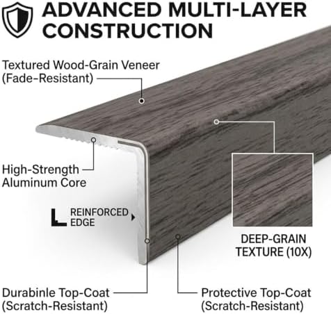 Floor Transition Strip L-Shaped Stair Nosing Door Threshold Protector Heavy-Duty Anti-Collision Stair Trim Step Edges, Ideal for Indoor and Outdoor Threshold Safety(Grey Cement,W1"*H0.4"*L35.4") - 2