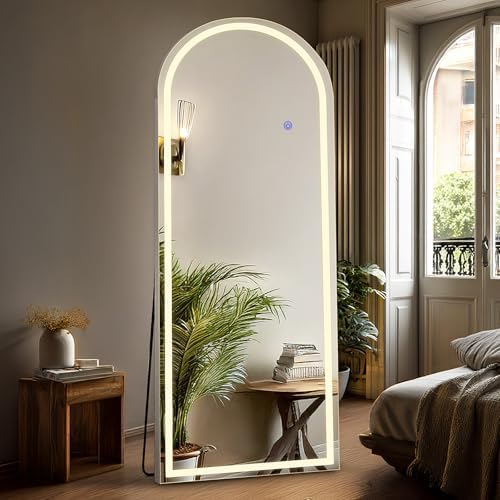 DUMOS Arched Full Length Mirror with Light - 20"×63" LED Floor St...
