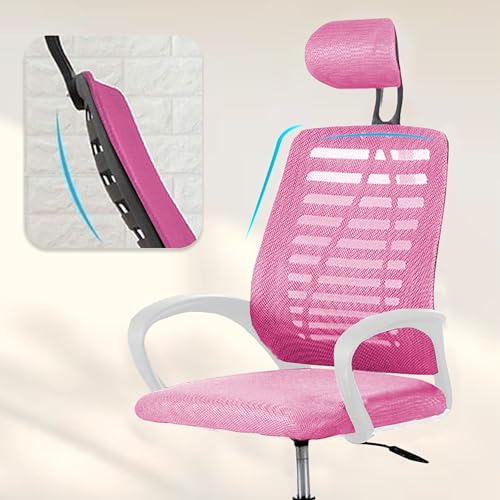 Image of Casa Copenhagen,Mesh Office Desk Chair,Rocking Chairs Ergonomic Computer Chair Adjustable High with Headrest and Comfortable Armrest Swivel Chair -Pink & White Handle
