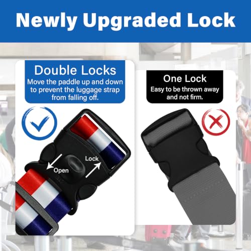 Image of Luggage Straps for Suitcases, Travel Adjustable Belt with Quick Release Buckle, Heavy Duty Nylon Bag Packing Strap, Unique Bright Identifiers Business Travel Accessories (2 Pack) - Red Flag
